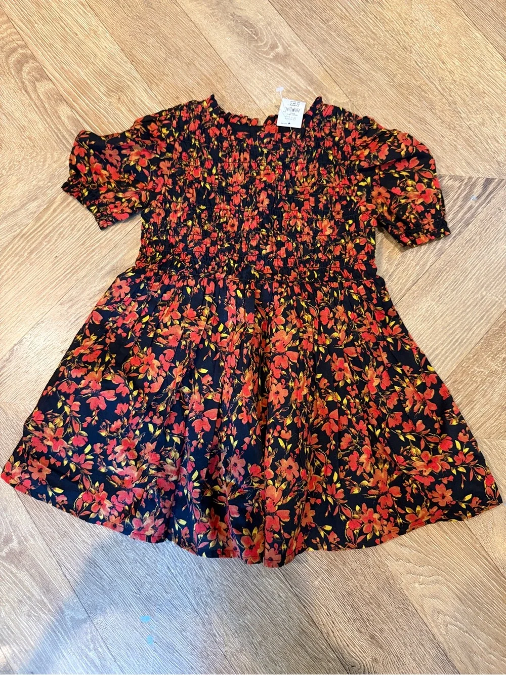 Girls Black Floral Smocked Dress 2T